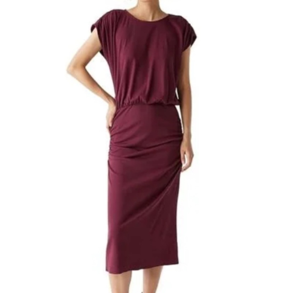 Michael Stars size L Pippa gathered empire midi dress ribbed Burgundy beet NEW